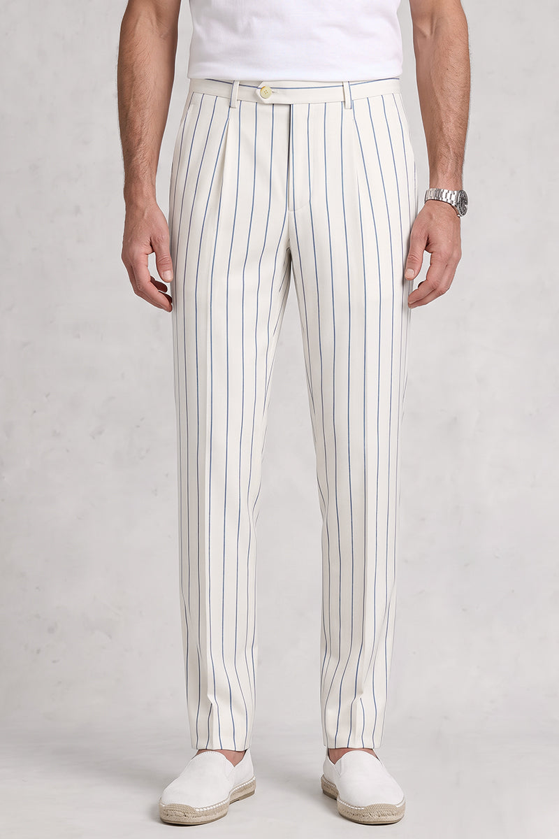 White 50% Merino Wool Suit Trousers