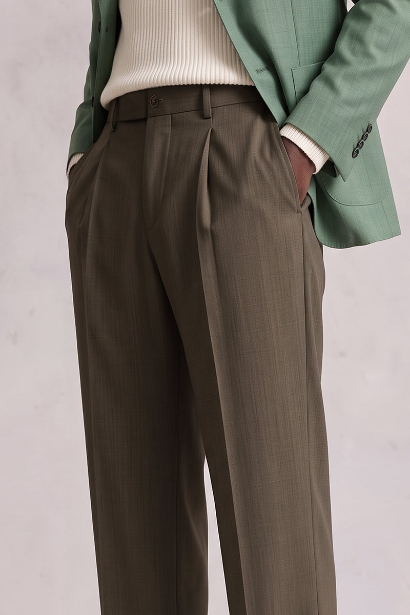 Brown 50% Merino Wool Suit Trousers