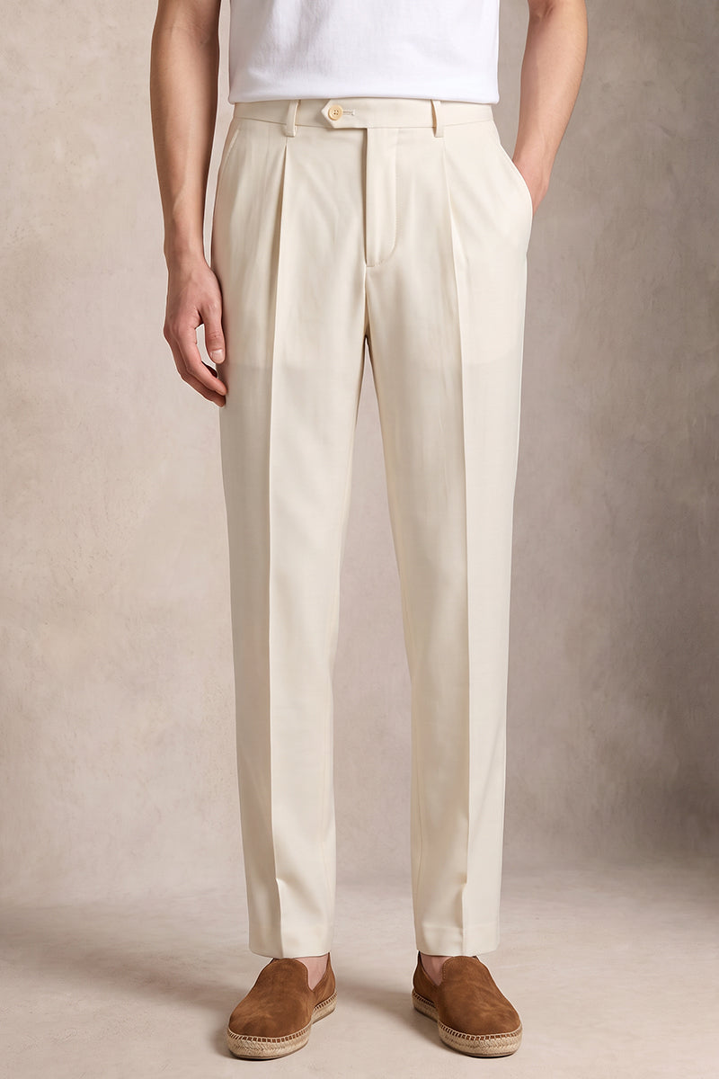White 50% Tencel Wool Suit Trousers