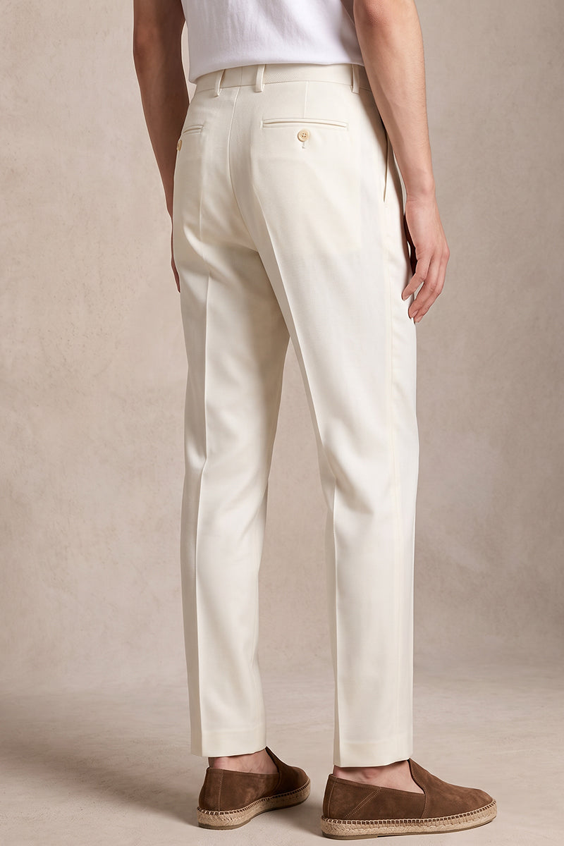 White 50% Tencel Wool Suit Trousers