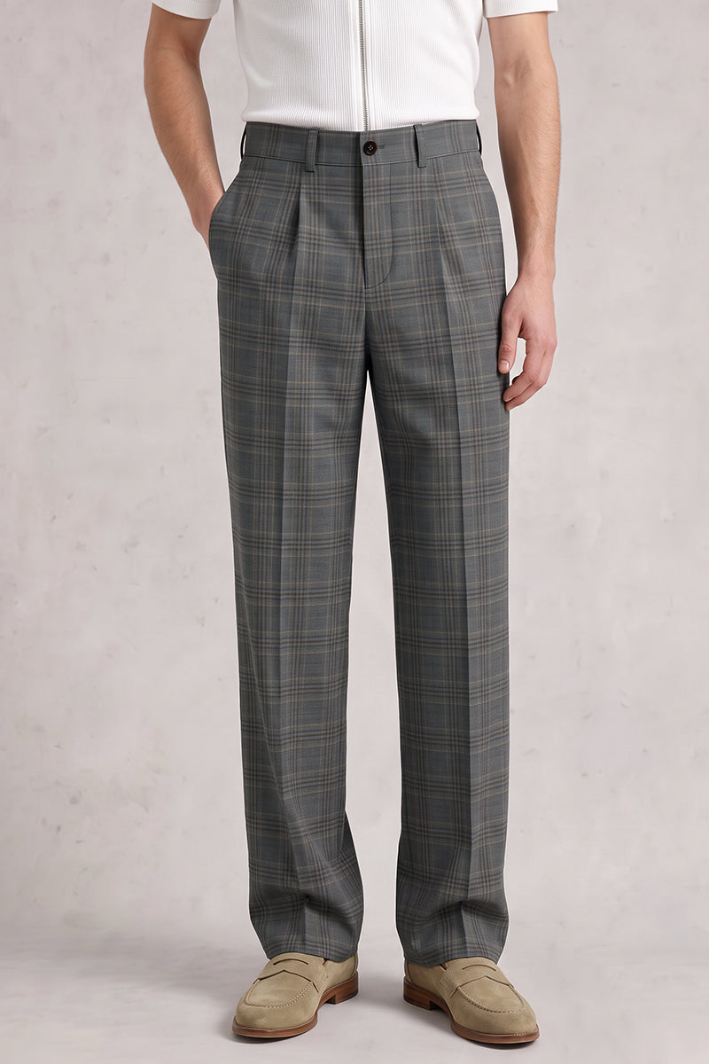 Gray 50% Merino Wool Suit Trousers