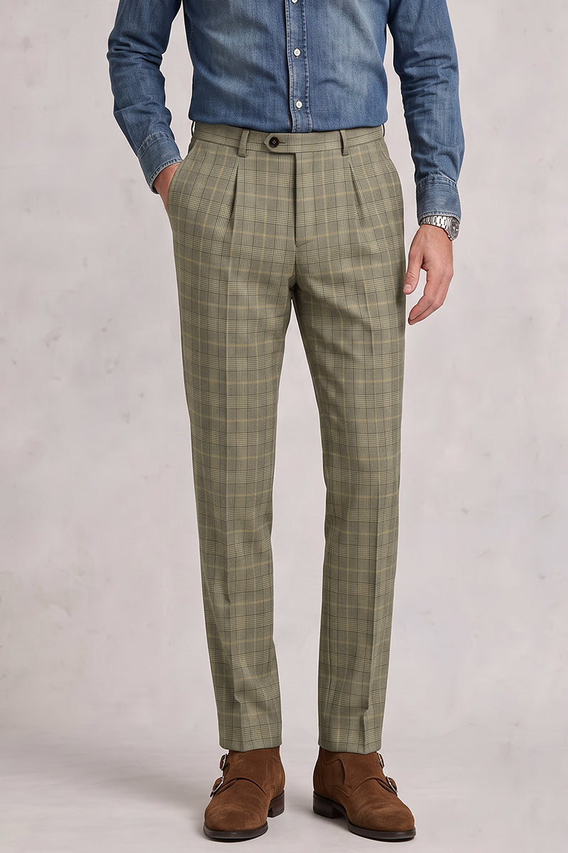 Green 100% Merino Wool Suit Trousers