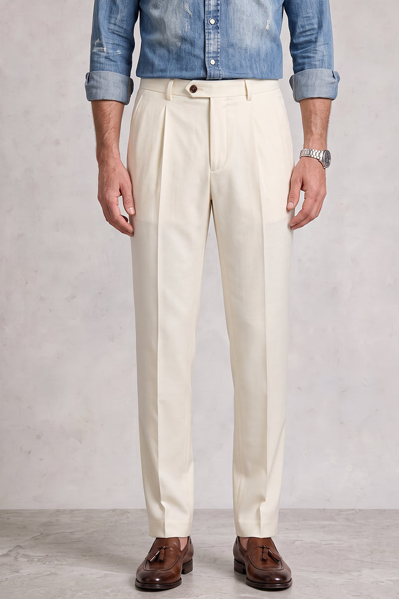 White 50% Merino Wool Suit Trousers