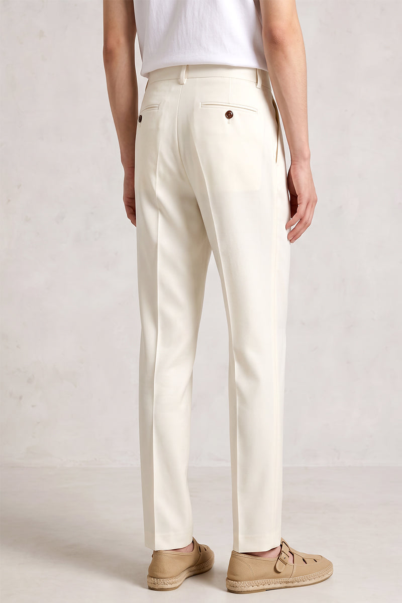 White 50% Merino Wool Suit Trousers