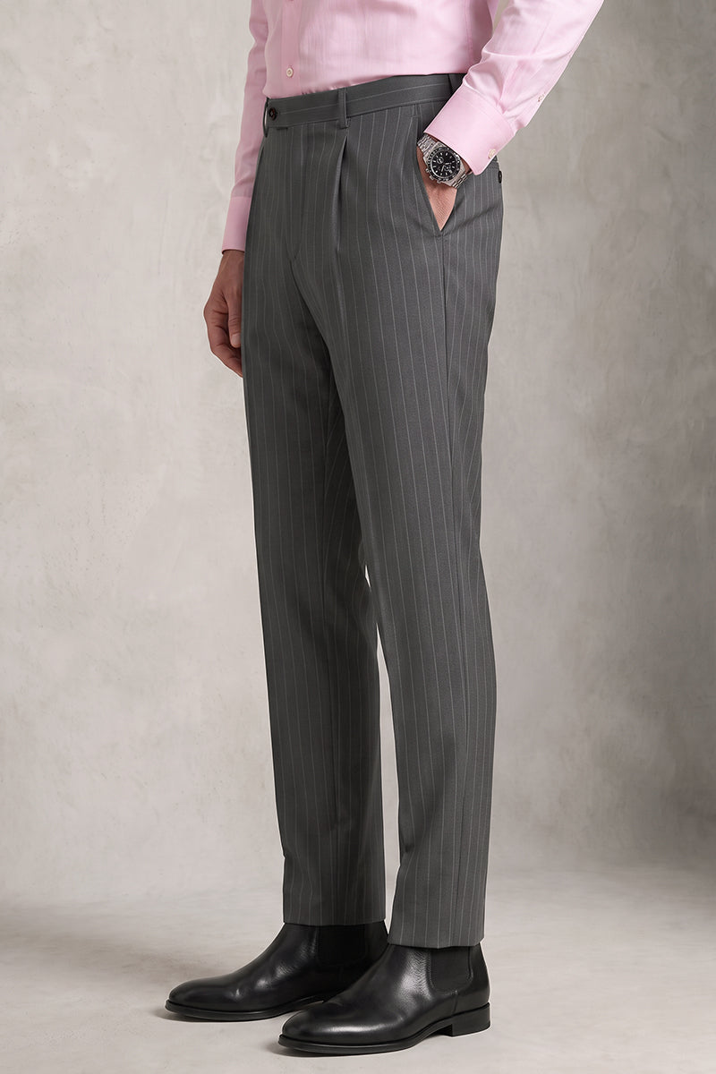 Gray 50% Merino Wool Suit Trousers