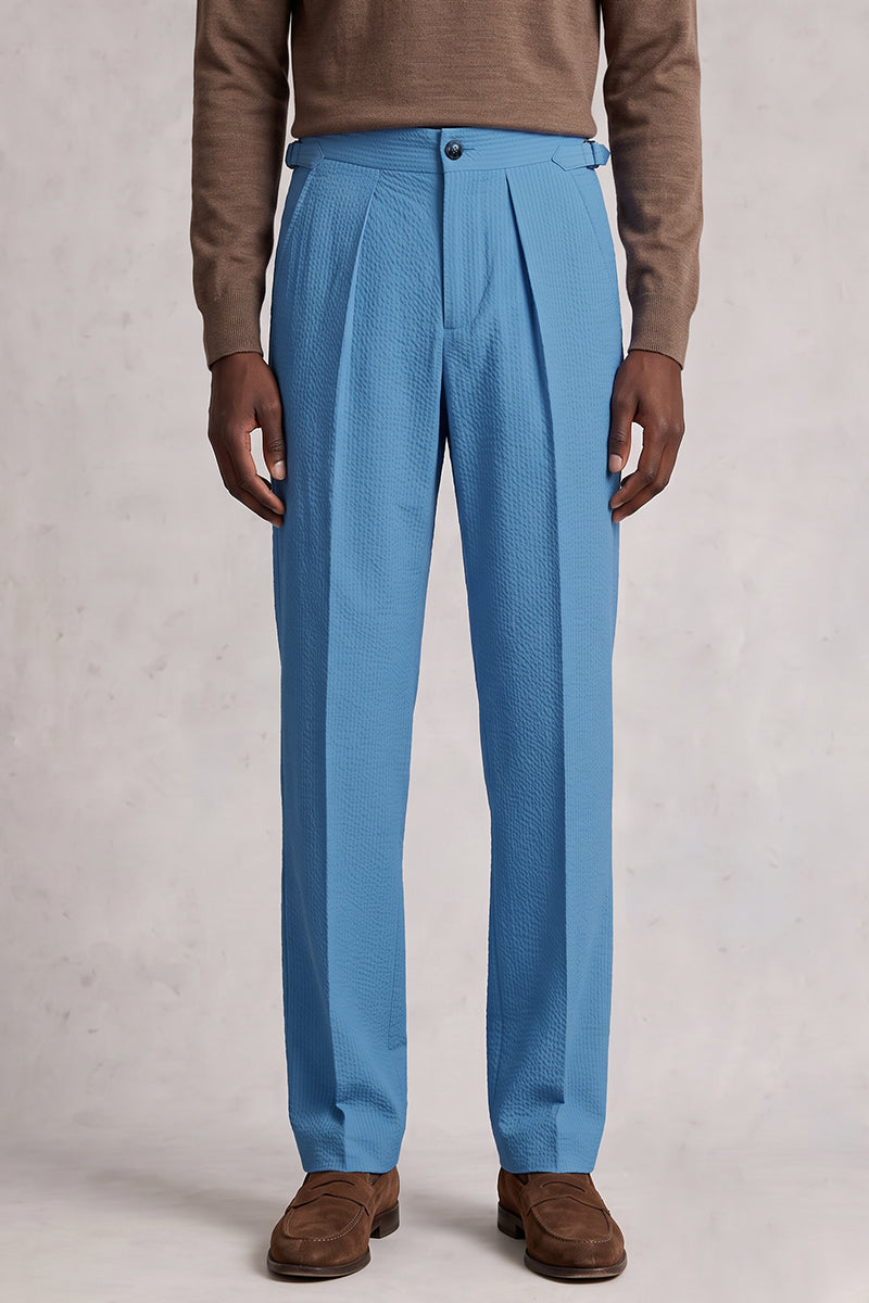 Blue 50% Merino Wool Suit Trousers
