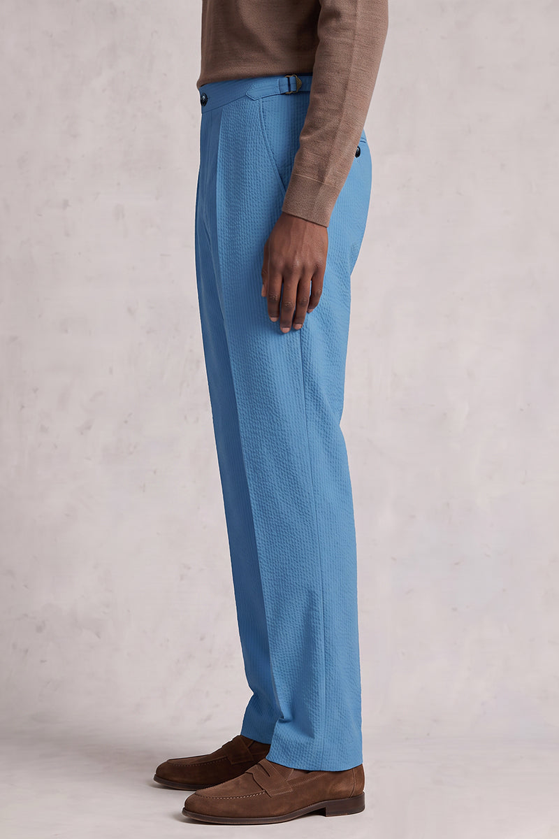 Blue 50% Merino Wool Suit Trousers