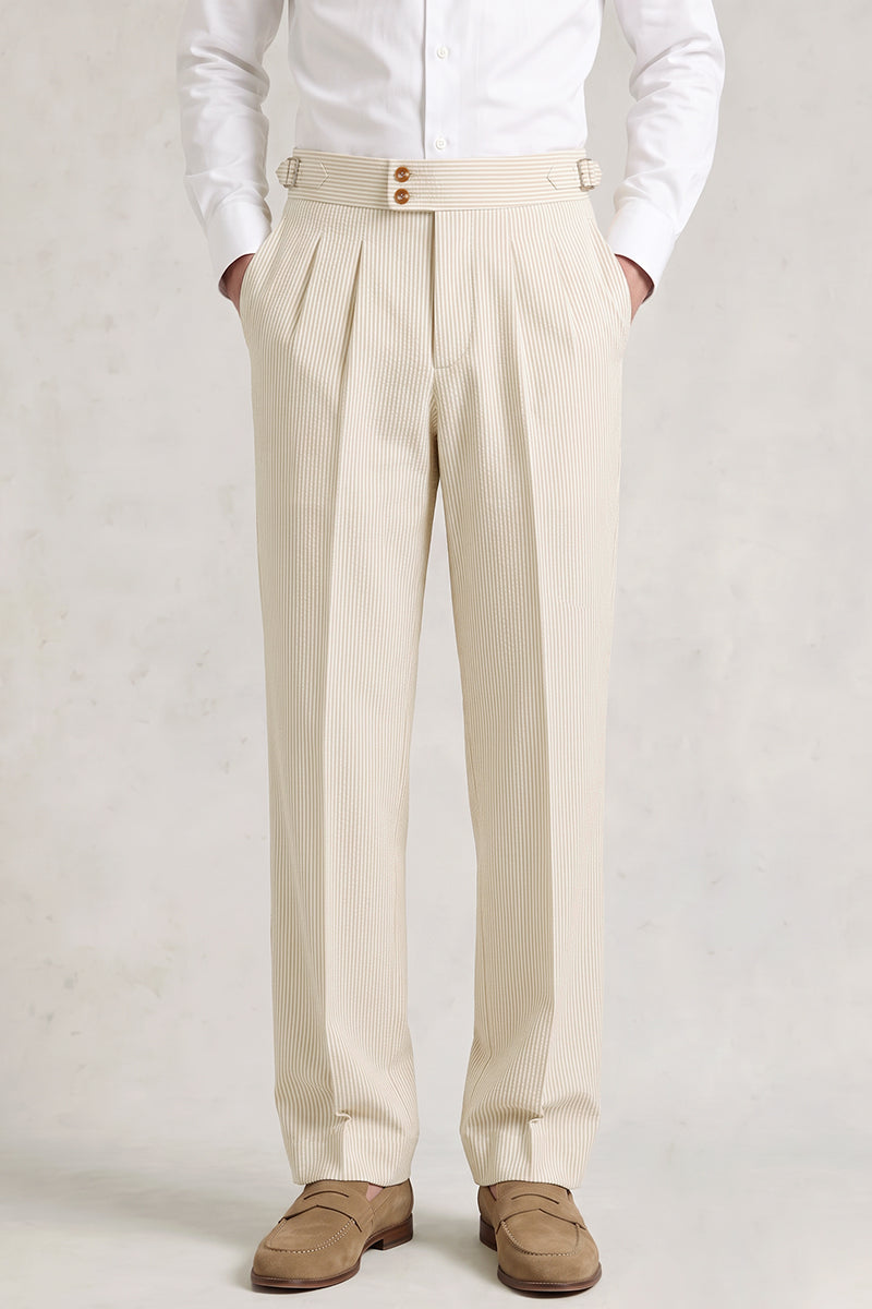 Beige 50% Merino Wool Suit Trousers