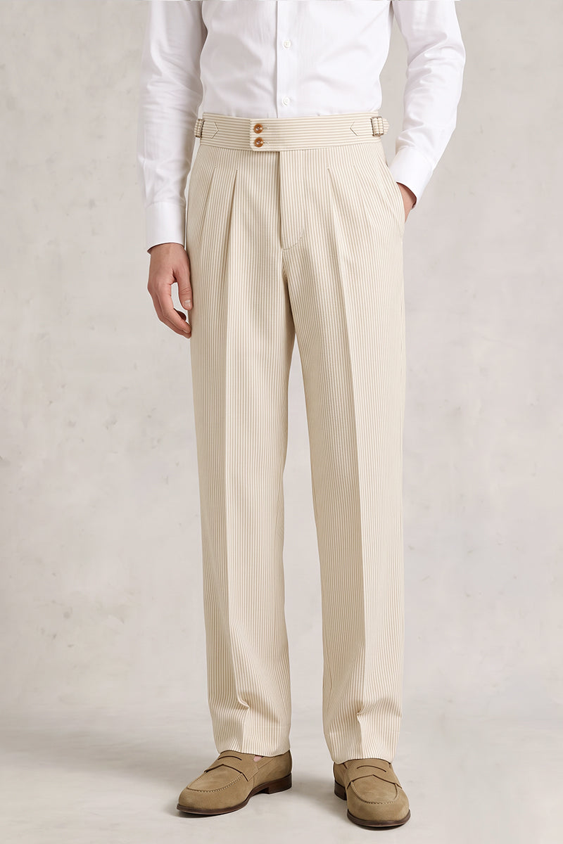 Beige 50% Merino Wool Suit Trousers