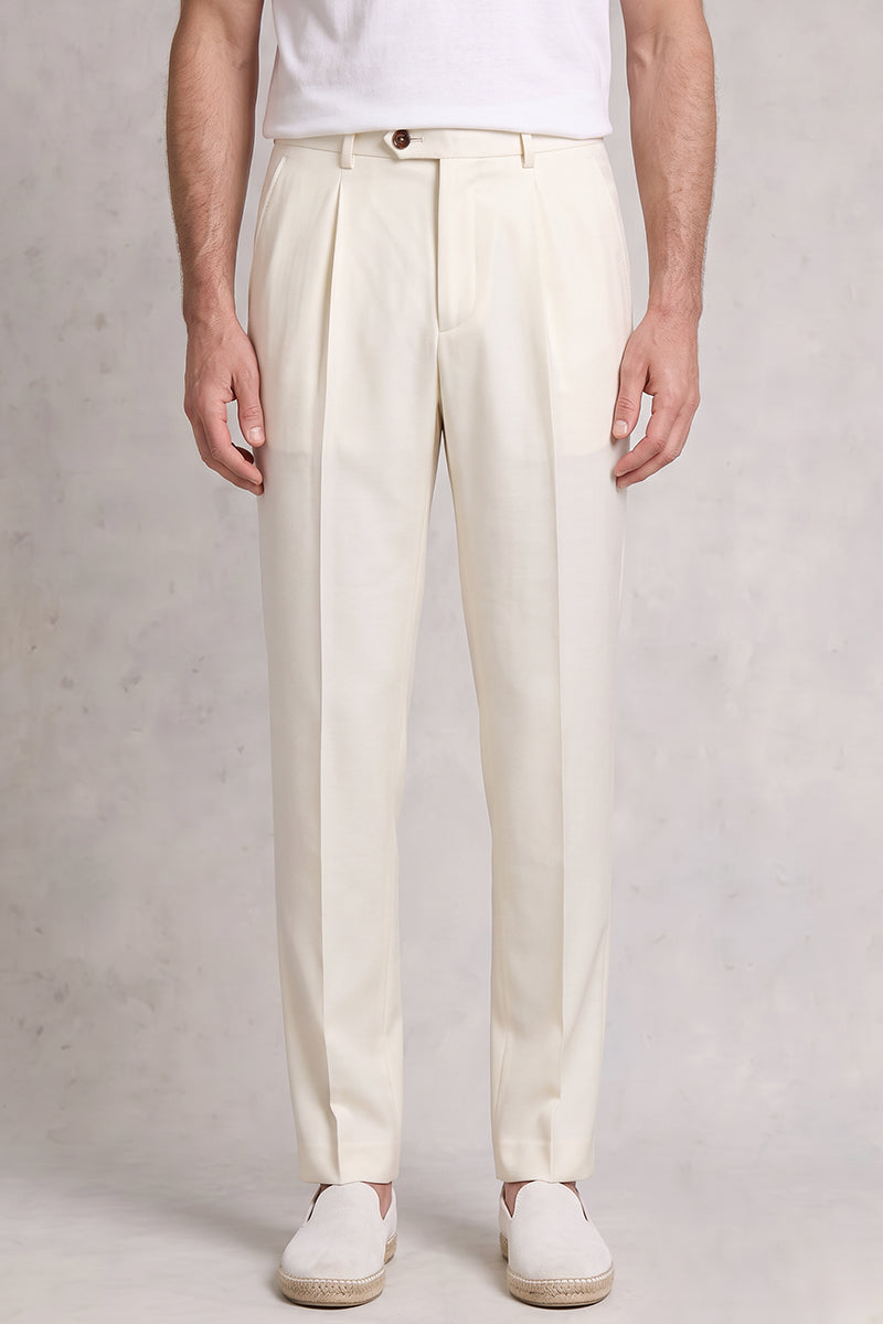 White 50% Merino Wool Suit Trousers