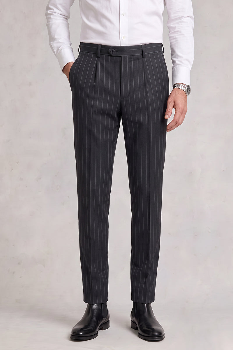 Black 50% Merino Wool Suit Trousers