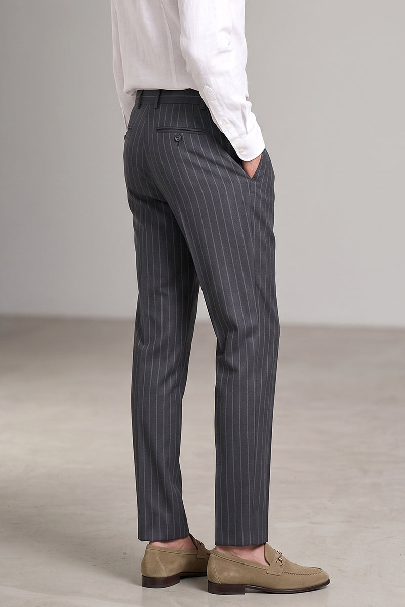Gray 50% Merino Wool Suit Trousers