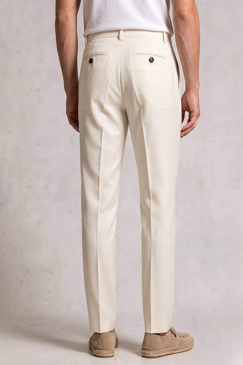 Beige 50% Merino Wool Suit Trousers