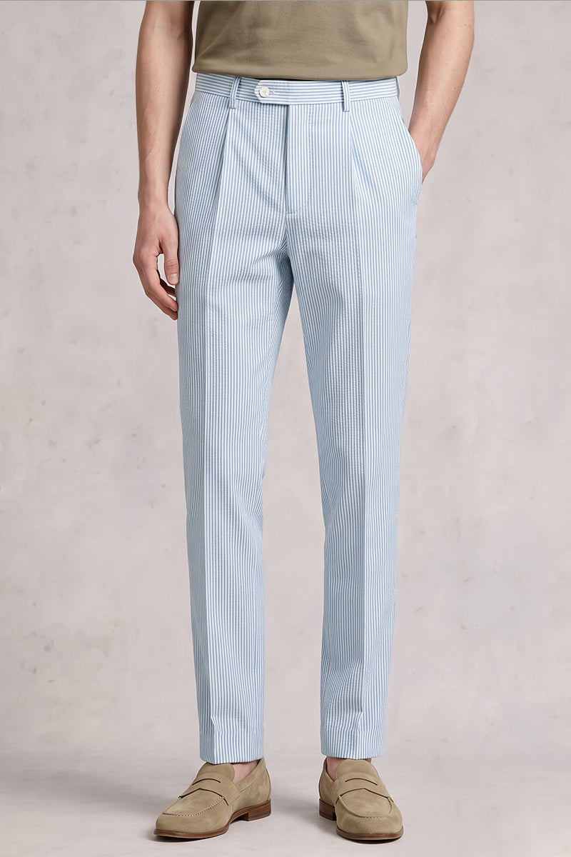 Blue 50% Merino Wool Suit Trousers