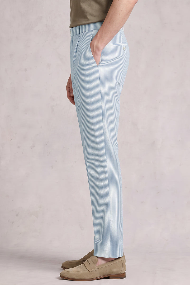 Blue 50% Merino Wool Suit Trousers