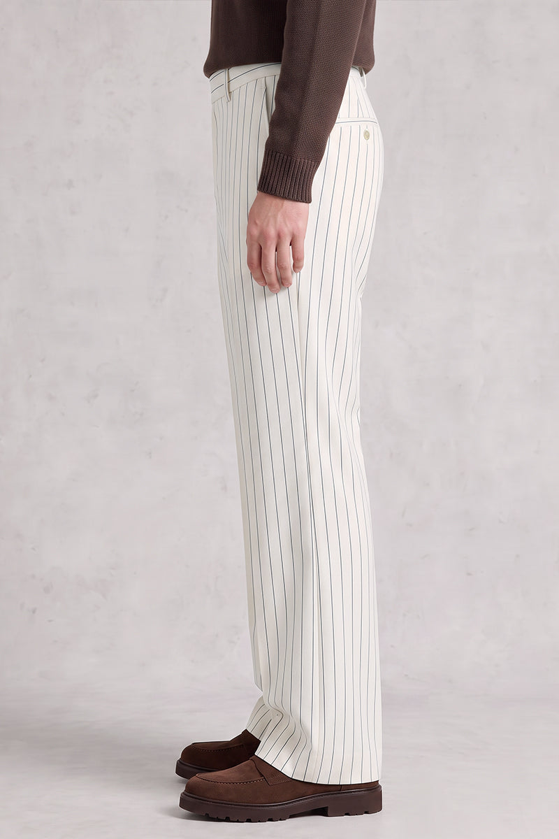 White 50% Merino Wool Suit Trousers