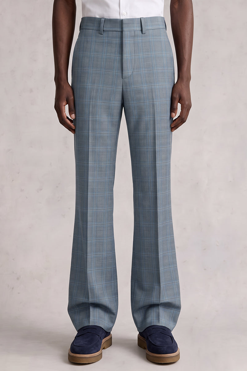 Blue 50% Merino Wool Suit Trousers