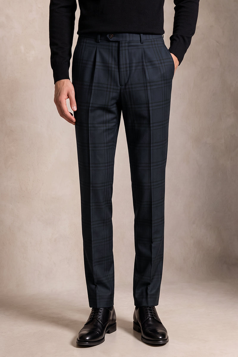 Blue 100% Merino Wool Suit Trousers