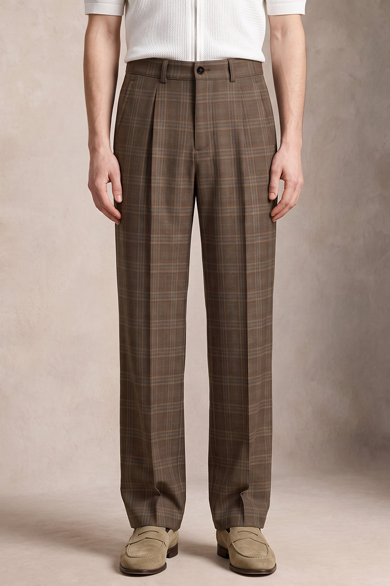 Brown 50% Merino Wool Suit Trousers