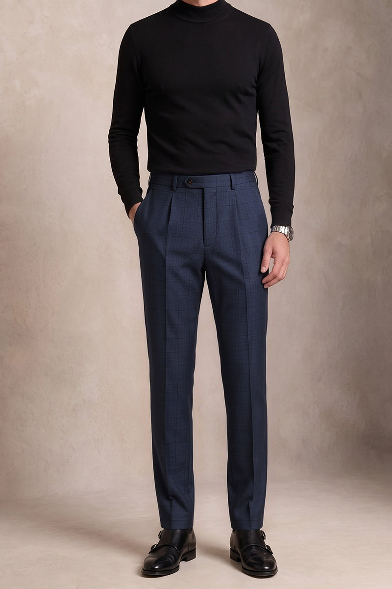Blue 100% Merino Wool Suit Trousers