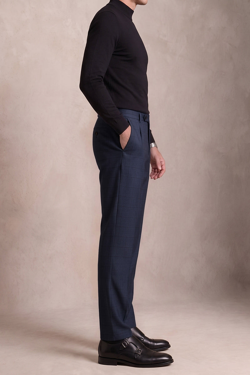 Blue 100% Merino Wool Suit Trousers