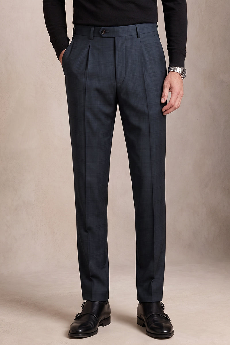 Blue 100% Merino Wool Suit Trousers