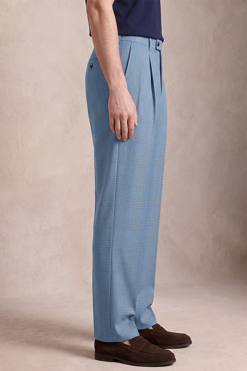 Blue 50% Merino Wool Suit Trousers