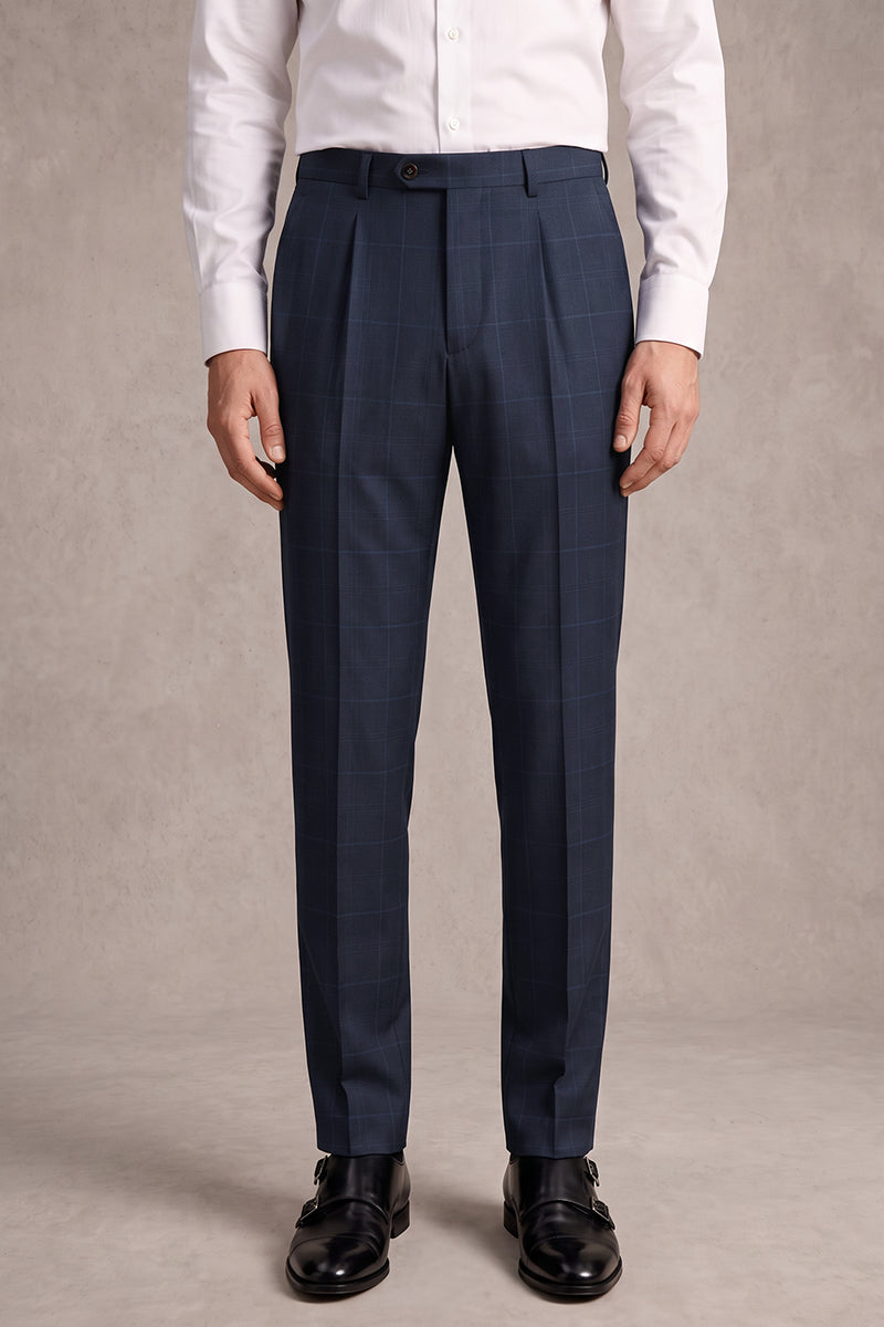 Blue Merino Wool Suit Trousers