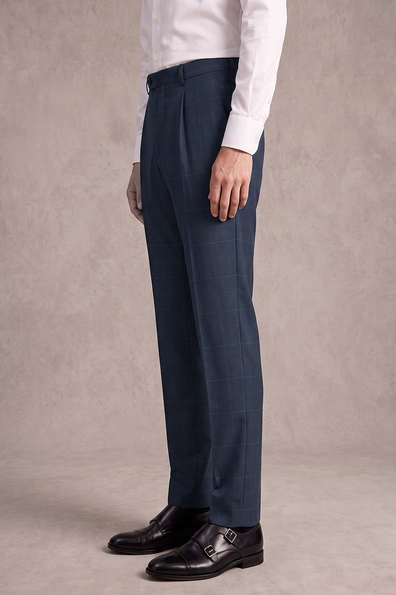 Blue Merino Wool Suit Trousers