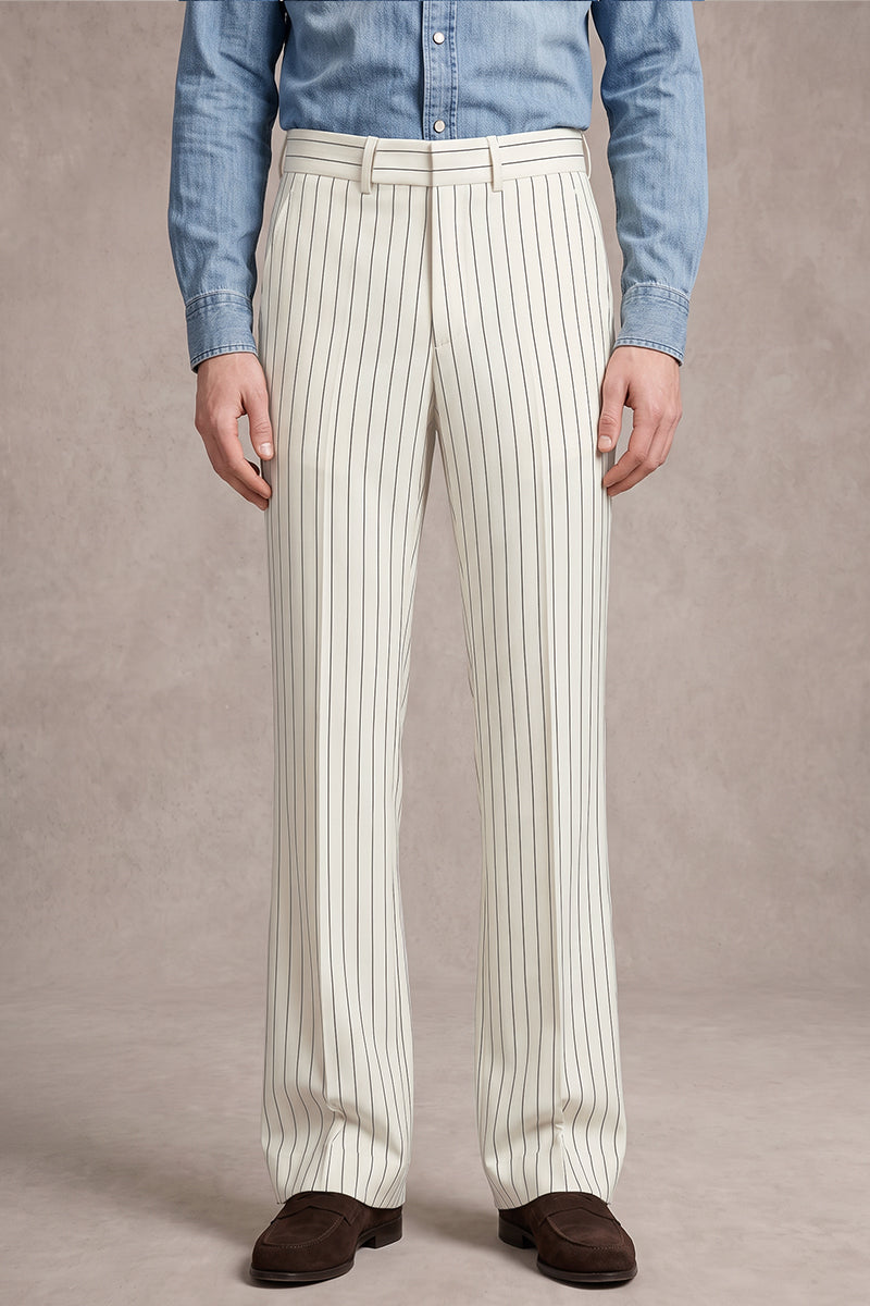 Beige 50% Merino Wool Suit Trousers