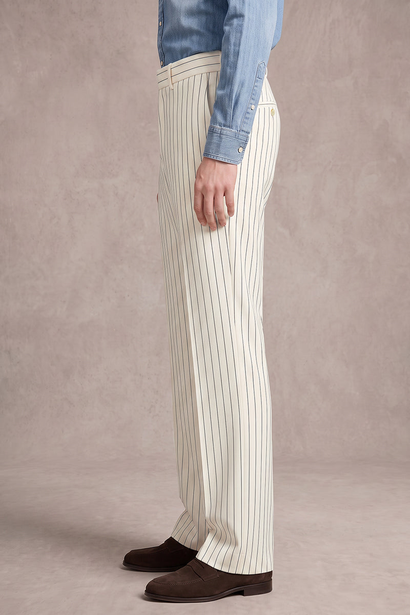 Beige 50% Merino Wool Suit Trousers
