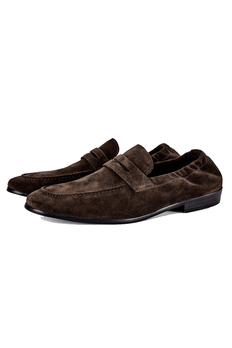 Brown Dark Coffee Men Calfskin Slip Business Loafters Shoes