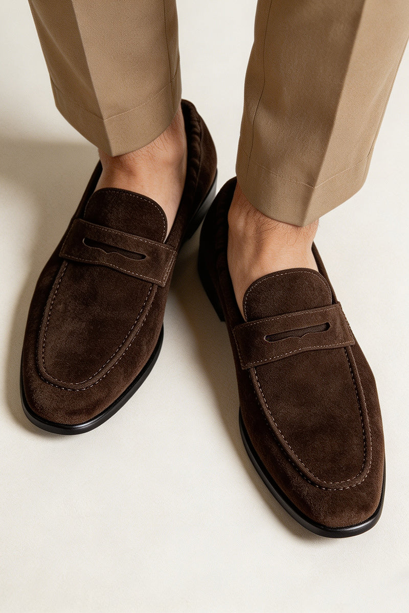 Brown Dark Coffee Men Calfskin Slip Business Loafters Shoes