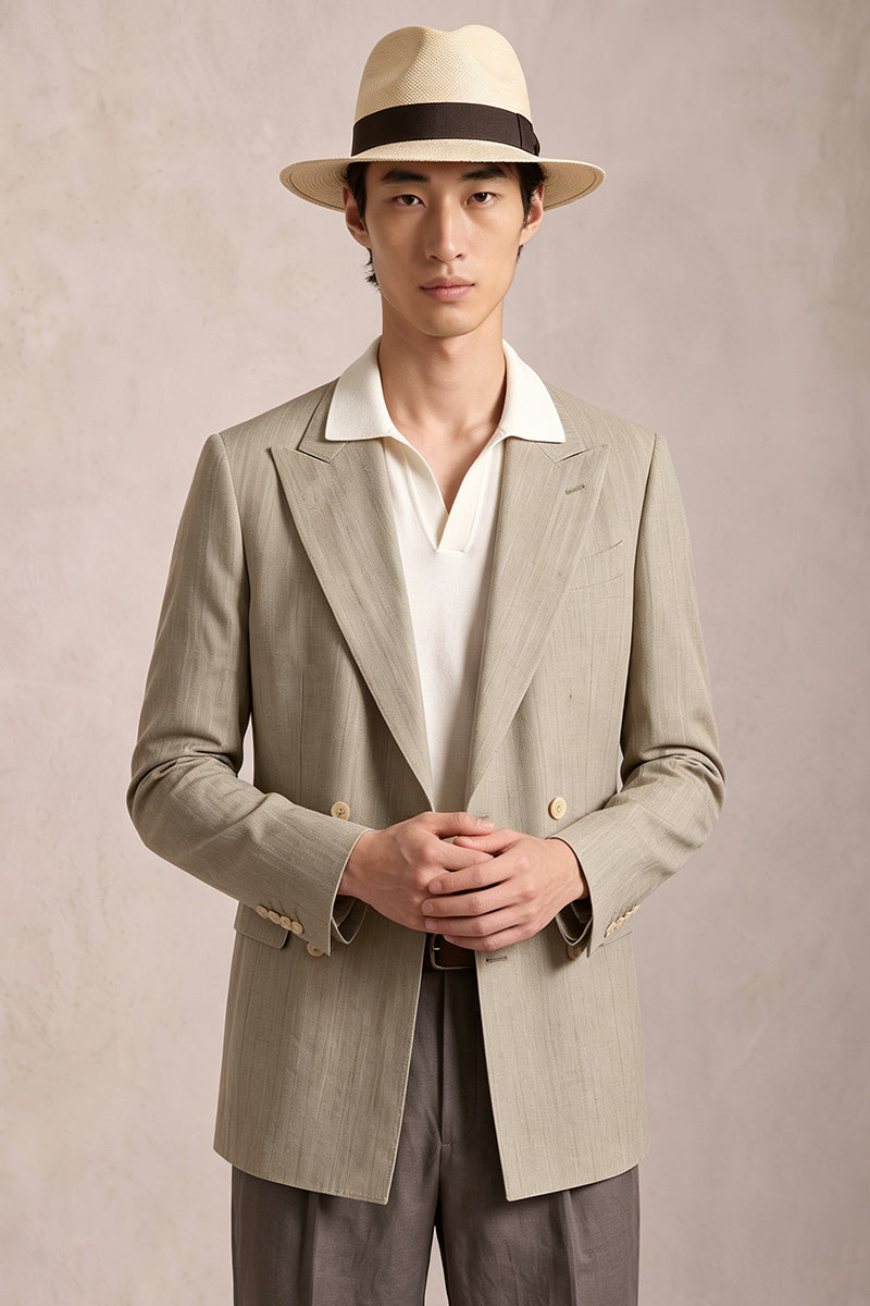 Beige 50% Merino Wool Blazers