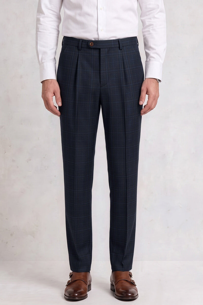 Deep Blue 60% Merino Wool Suit Trousers