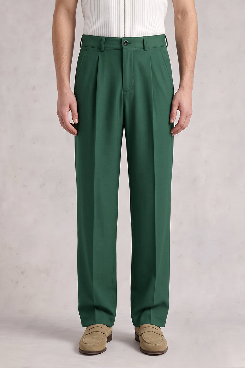 Forest Green 50% Merino Wool Suit Trousers
