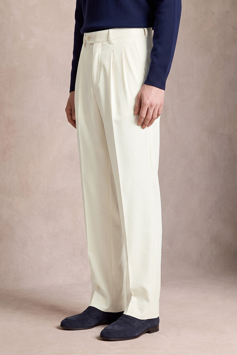 Beige 60% Merino Wool Suit Trousers