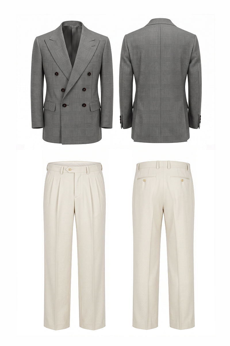 Beige 60% Merino Wool Suit Trousers