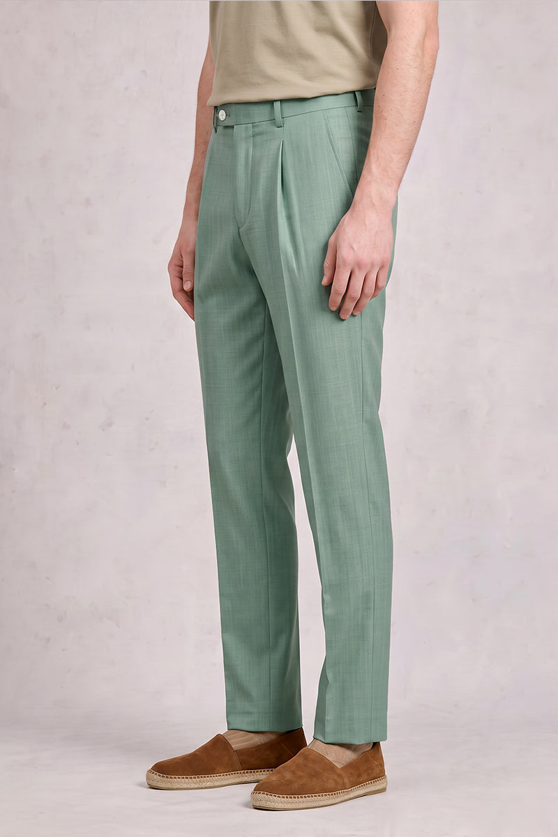 Green 50% Merino Wool Suit Trousers