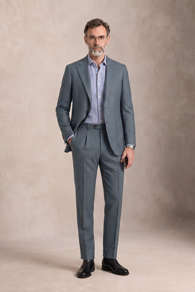 Blue Gray 100% Merino Wool Suits