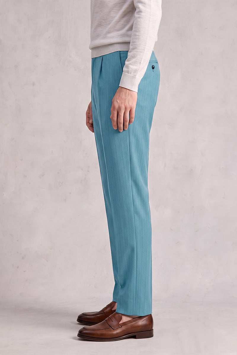 Blue 50% Merino Wool Suit Trousers