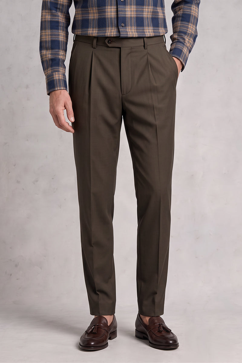 Brown 70% Merino Wool Suit Trousers