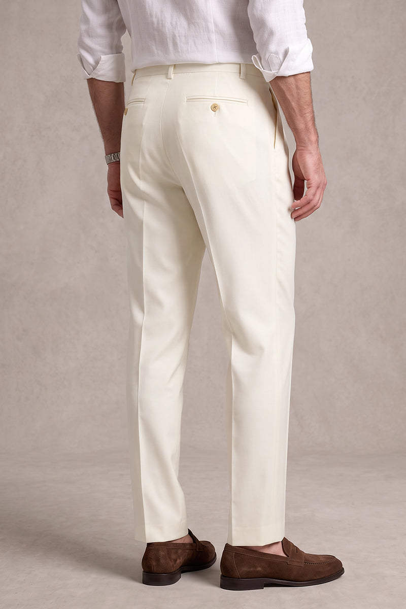 Beige 50% Merino Wool Suit Trousers