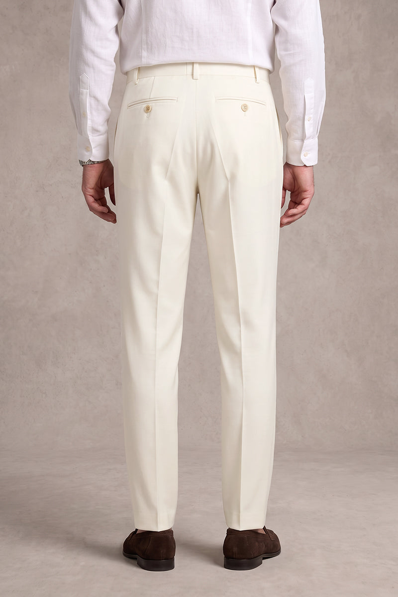 Beige 50% Merino Wool Suit Trousers