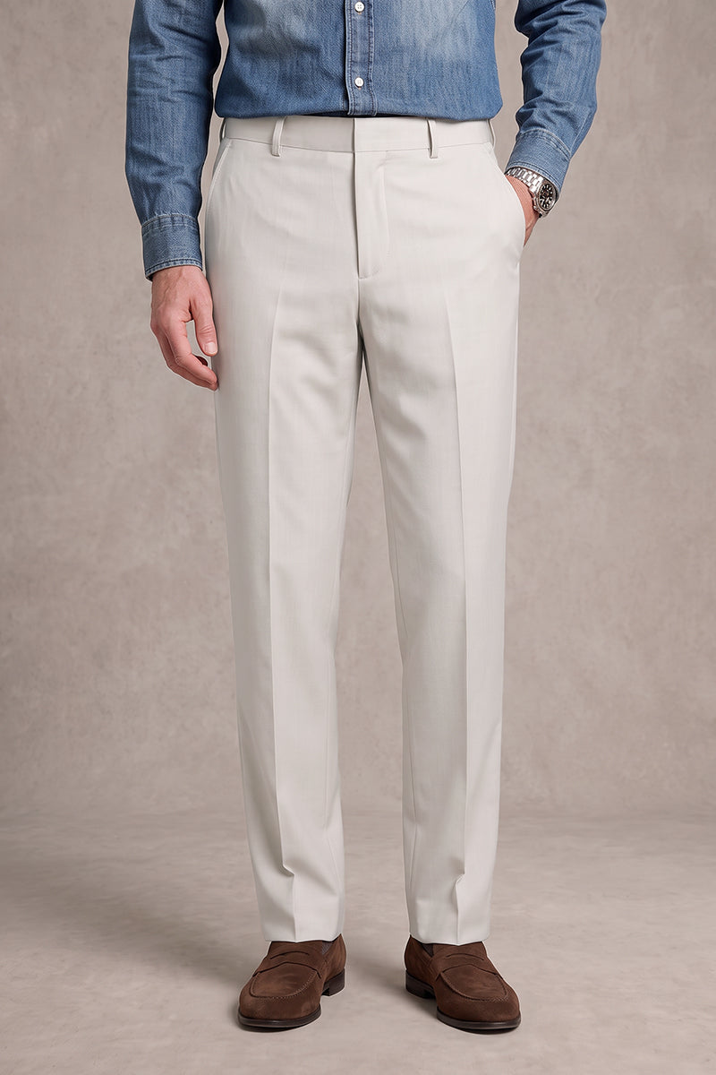 Light Gray 100% Merino Wool Suit Trousers
