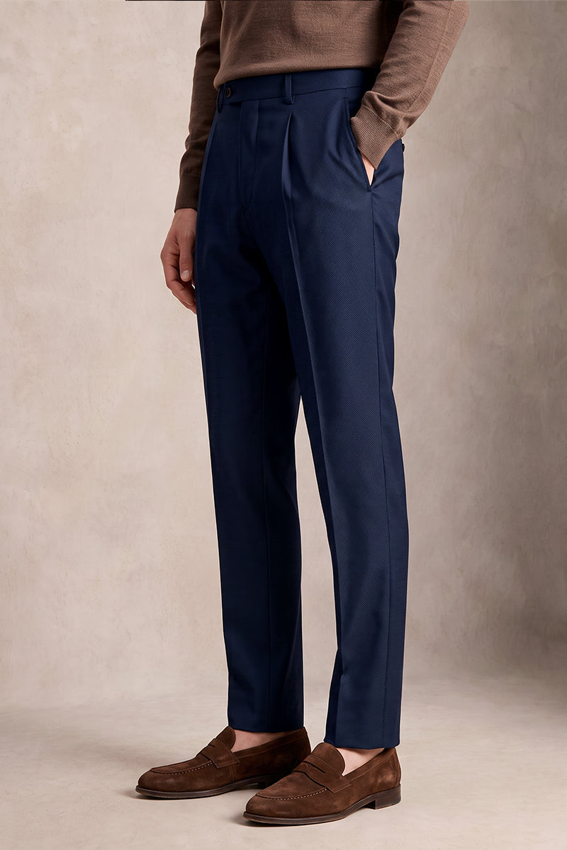 Navy Blue 50% Merino Wool Suit Trousers