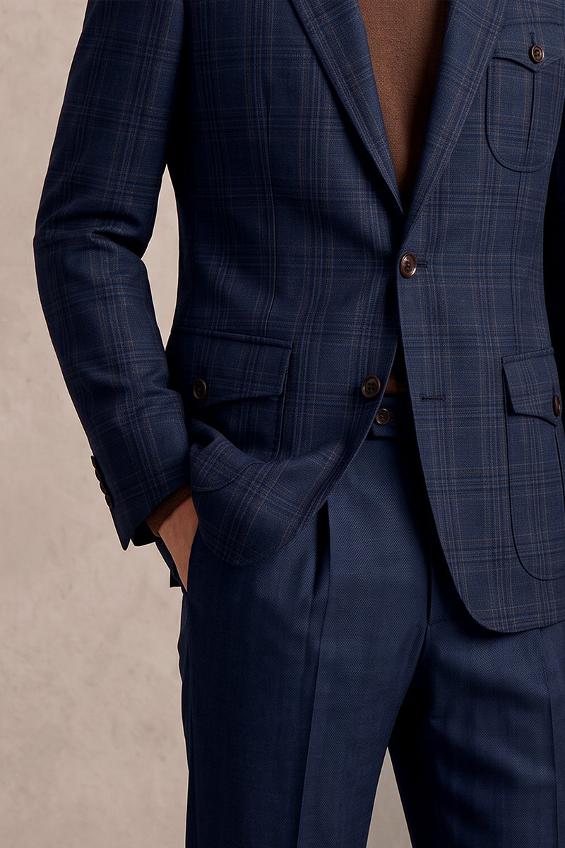 Navy Blue 50% Merino Wool Suit Trousers