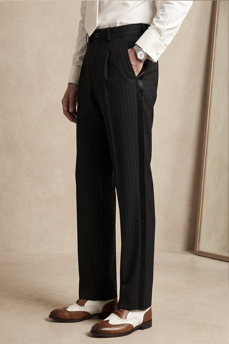 Black 100% Merino Wool Suit Trousers