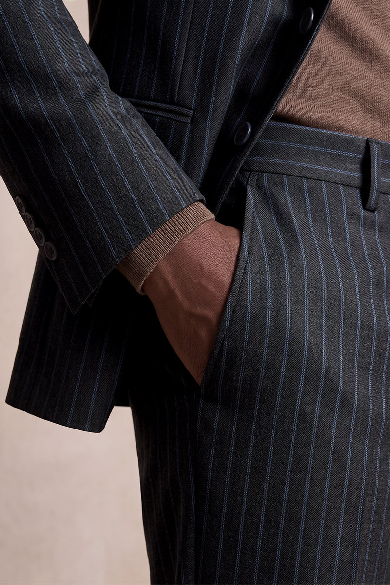 Black 50% Merino Wool Suit Trousers