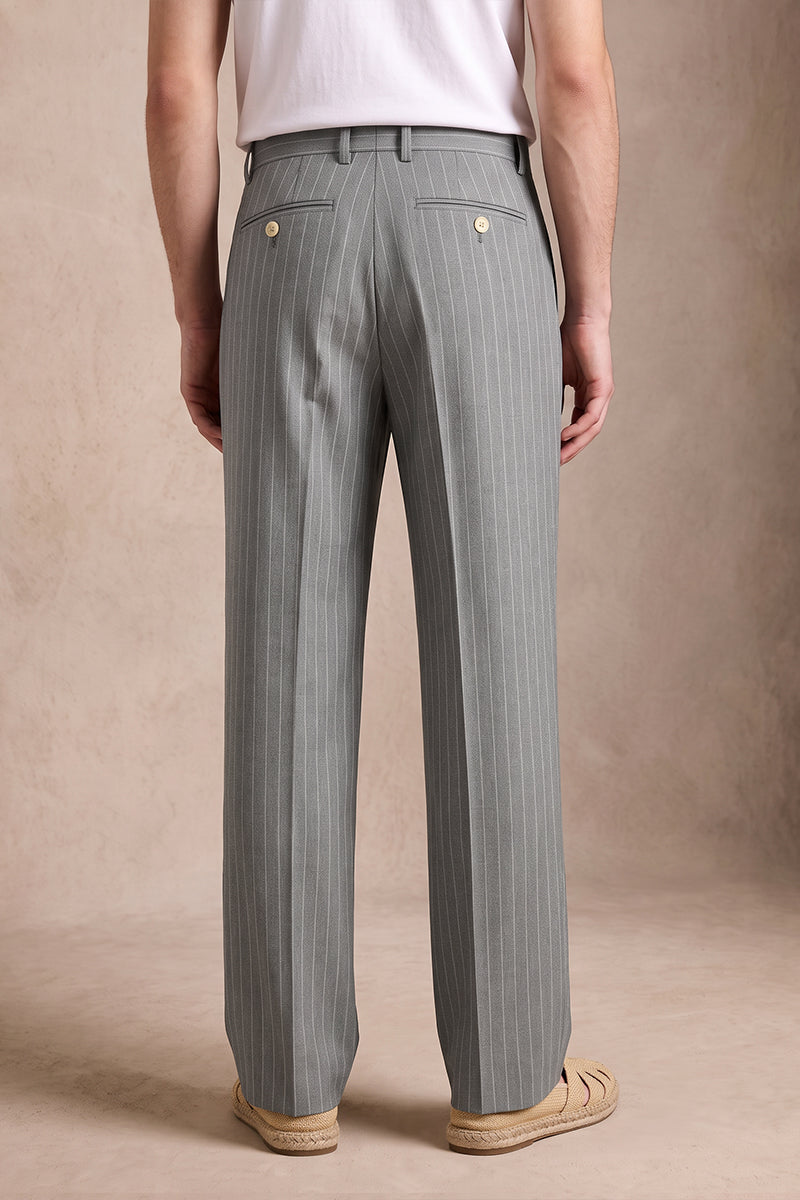 Gray 100% Merino Wool Suit Trousers